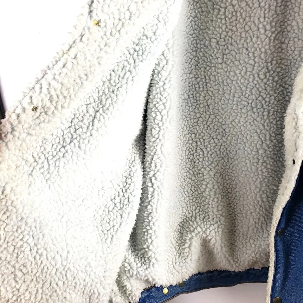 Men's Vintage Milano Bay Denim Sherpa Line Snap Button Jacket Size Large - Picture 11 of 13